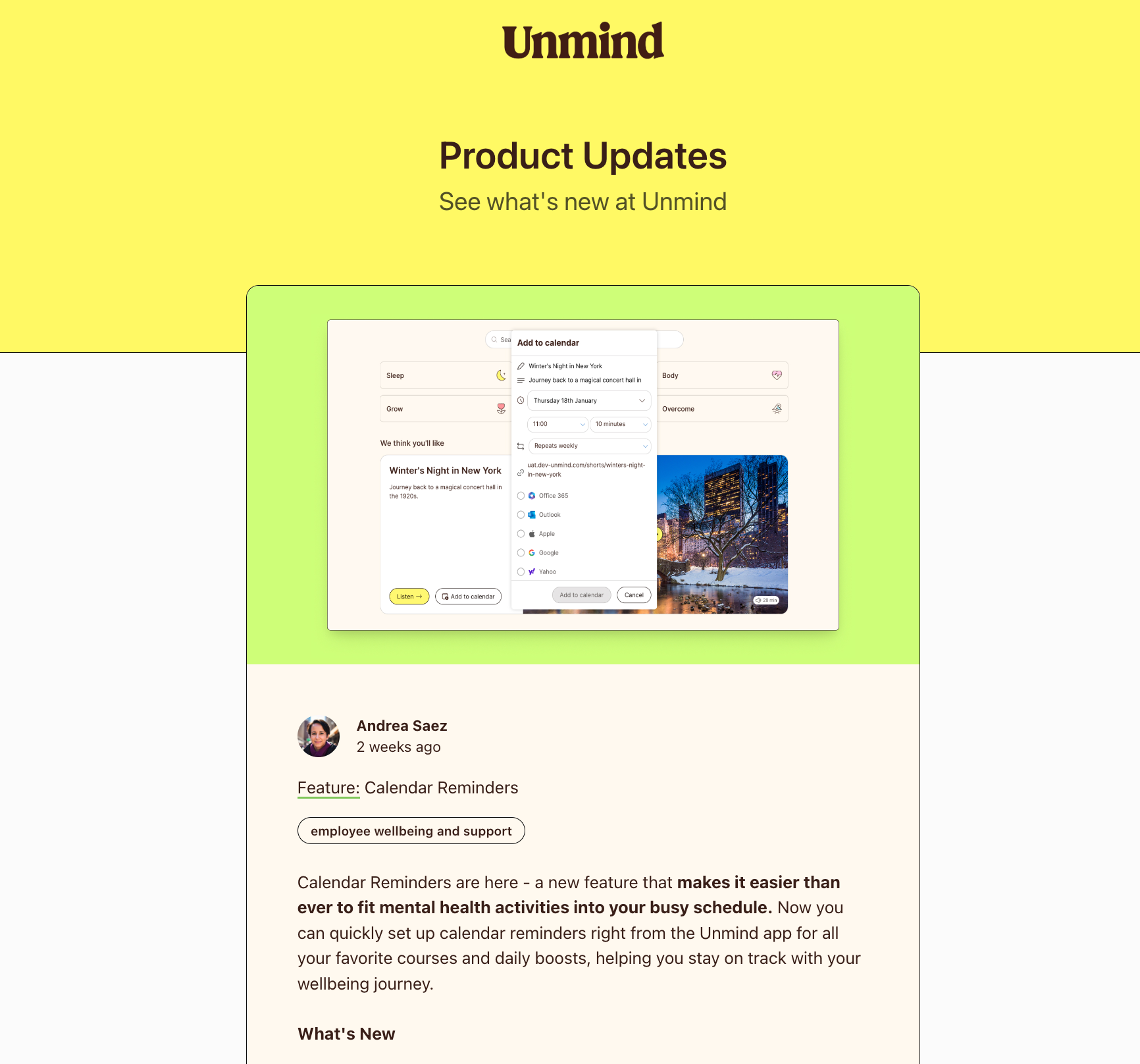 UnMind release note page