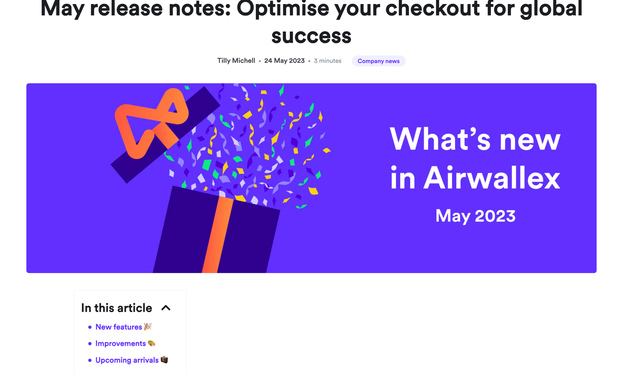 Airwallex release note